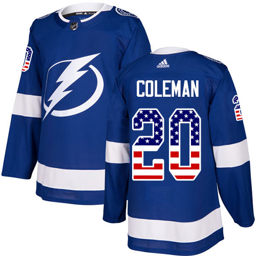 Adidas Tampa Bay Lightning #20 Blake Coleman Blue Home Authentic USA Flag Youth Stitched NHL Jersey